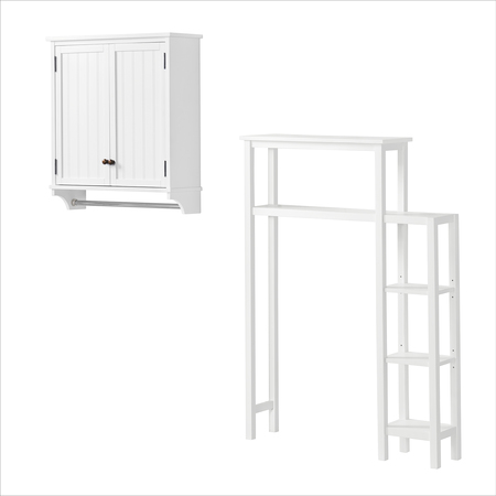 ALATERRE FURNITURE Dover Over Toilet Organizer with Side Shelving, Wall Mounted Cabinet with 2 Doors and Towel Rod ANDO703WH